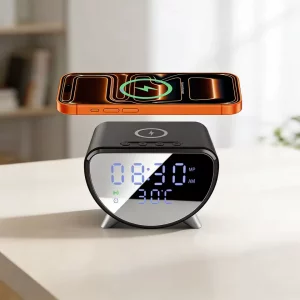Réveil Digital LED avec Chargeur Sans Fil Qi 15 W et Thermomètre