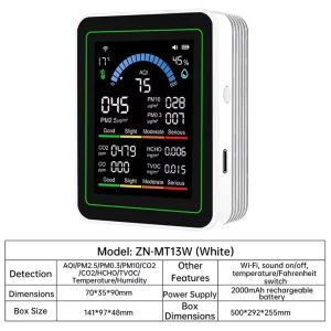 Tuya WiFi 10-en-1 – Moniteur intelligent de qualité de l’air CO₂ PM2.5 TVOC HCHO